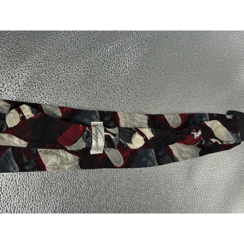 Viaggio Men Silk Tie Burgundy Red Grey Cream Abstract Painterly Jacquard Necktie